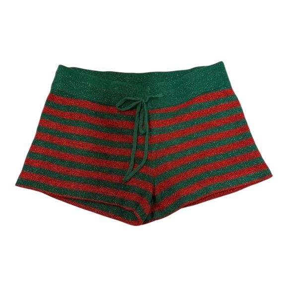 Beach Riot Pants - Beach Riot Anthropologie Green & Red Striped Metallic Knit Shorts Medium Holiday